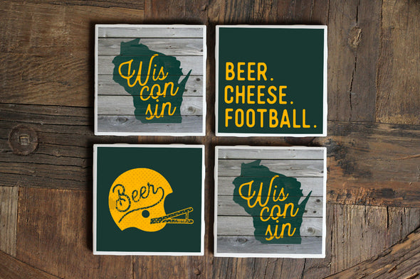 Beer. Cheese. Football. Wisconsin Coasters