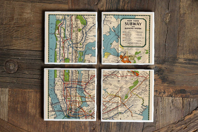Vintage New York City Subway Map Coasters